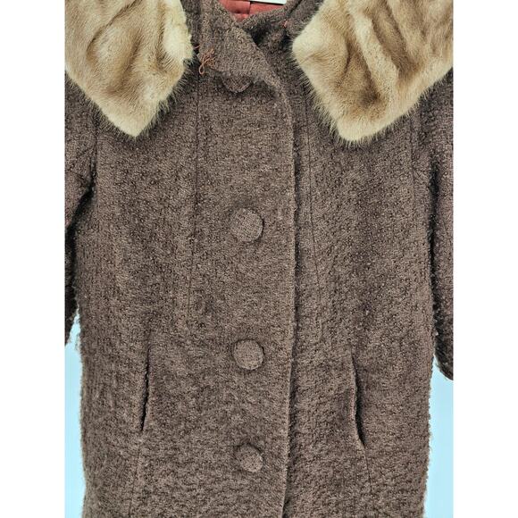 Gorgeous 1950s Boucle Wool Penny Lane Car Coat With Fur Size M/L Mod - Picture 4 of 8